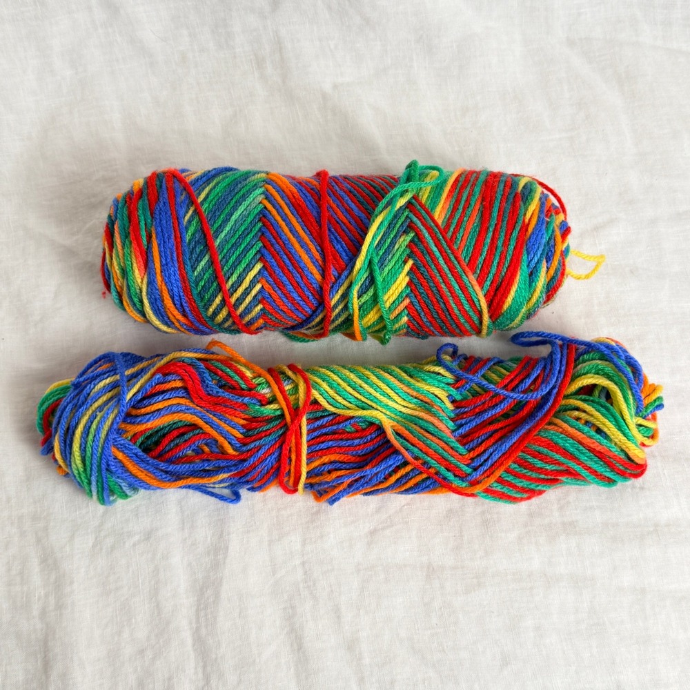 Vintage Rainbow Variegated Yarn Lot of 2 Multi Color Crochet Knit Worsted 5.7oz